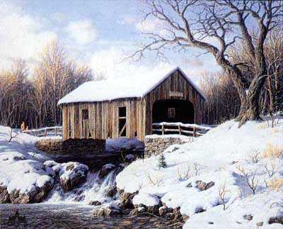 Snow Covered Bridge by Larry Dyke Pricing Limited Edition Print image