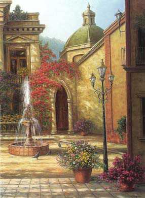 Courtyard Fountn by Jack Terry Pricing Limited Edition Print image