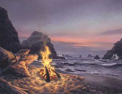 Beach Bonfire by Stephen E Lyman Pricing Limited Edition Print image
