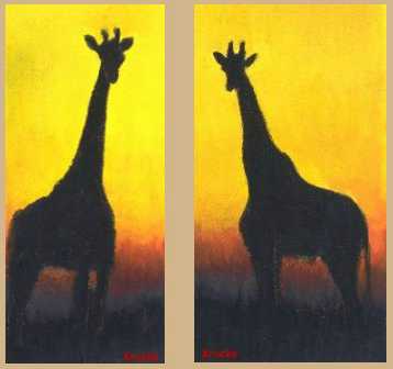 Two Giraffe Silouttes by Bruce W Krucke Pricing Limited Edition Print image