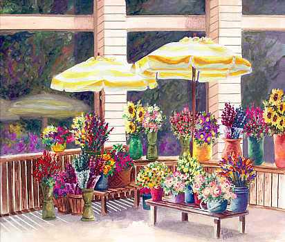 Under Yellow Umbrellas by Jennifer A Wheatley Pricing Limited Edition Print image