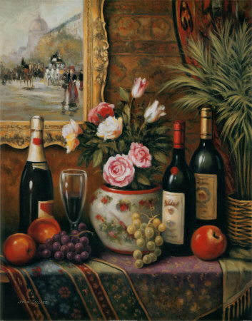 Wine And Floral Still Life Iii by John Zaccheo Pricing Limited Edition Print image