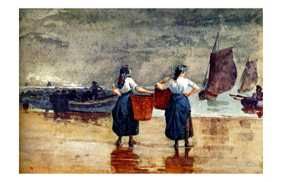Fisherwomen At Tynemouth Beach by Winslow Homer Pricing Limited Edition Print image