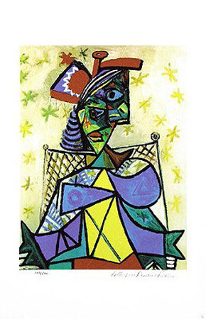 Seated Woman With Red And Blue Hat by Pablo Picasso Pricing Limited Edition Print image