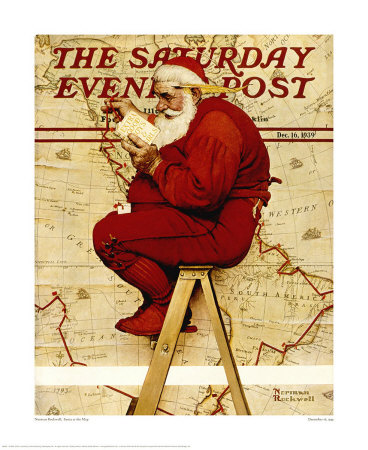 Santa At The Map by Norman Rockwell Pricing Limited Edition Print image