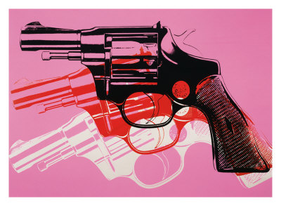 Gun, C.1981-82 (Black, White, Red On Pink) by Andy Warhol Pricing Limited Edition Print image