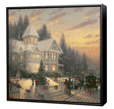 Victorian Christmas - Framed Fine Art Print On Canvas - Black Frame by Thomas Kinkade Pricing Limited Edition Print image