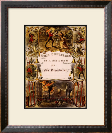 Certificate Of Membership, Fire Department, 1877 by Currier & Ives Pricing Limited Edition Print image
