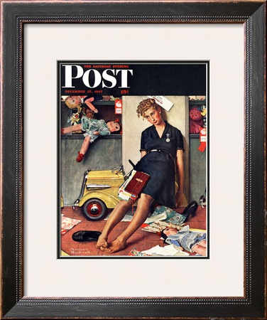 Santa's Helper Saturday Evening Post Cover, December 27,1947 by Norman Rockwell Pricing Limited Edition Print image
