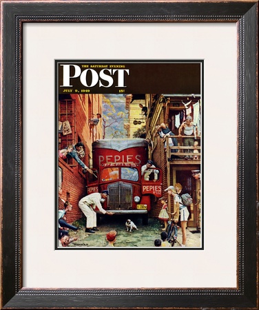 Road Block Saturday Evening Post Cover, July 9,1949 by Norman Rockwell Pricing Limited Edition Print image