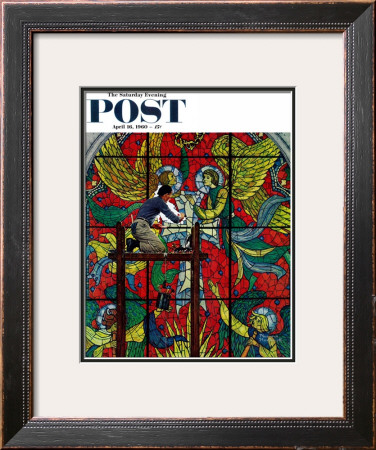 Repairing Stained Glass Saturday Evening Post Cover, April 16,1960 by Norman Rockwell Pricing Limited Edition Print image