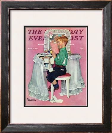 Boy Reading His Sister's Diary Saturday Evening Post Cover, March 21,1942 by Norman Rockwell Pricing Limited Edition Print image