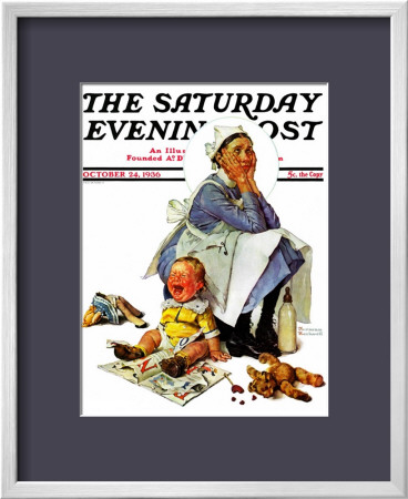 Exasperated Nanny Saturday Evening Post Cover, October 24,1936 by Norman Rockwell Pricing Limited Edition Print image