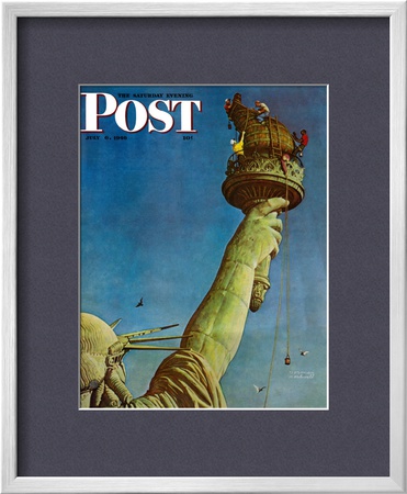 Working On The Statue Of Liberty Saturday Evening Post Cover, July 6,1946 by Norman Rockwell Pricing Limited Edition Print image