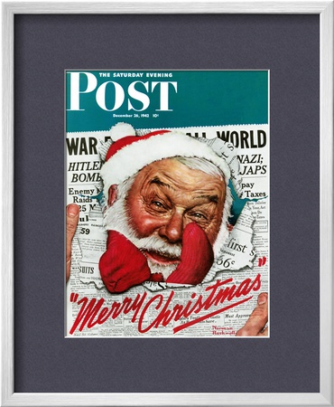 Santa's In The News Saturday Evening Post Cover, December 26,1942 by Norman Rockwell Pricing Limited Edition Print image