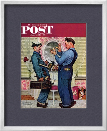 Plumbers Saturday Evening Post Cover, June 2,1951 by Norman Rockwell Pricing Limited Edition Print image