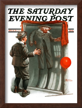 Boy In Mirror Or Distortion Saturday Evening Post Cover, August 13,1921 by Norman Rockwell Pricing Limited Edition Print image