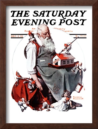 Santa With Elves Saturday Evening Post Cover, December 2,1922 by Norman Rockwell Pricing Limited Edition Print image