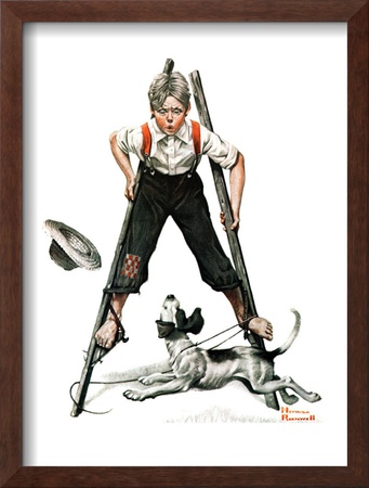 Boy On Stilts, October 4,1919 by Norman Rockwell Pricing Limited Edition Print image