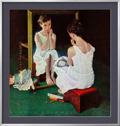 Girl At The Mirror, March 6,1954 by Norman Rockwell Pricing Limited Edition Print image