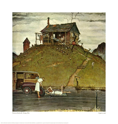 Fixing A Flat by Norman Rockwell Pricing Limited Edition Print image