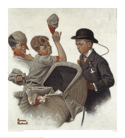 Boy With Baby Carriage by Norman Rockwell Pricing Limited Edition Print image