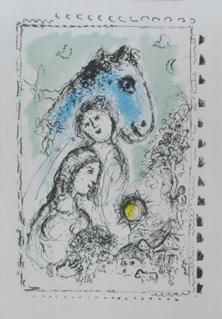 Blue Horse With Couple, Dlm250, 1982 by Marc Chagall Pricing Limited Edition Print image