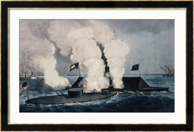 Terrific Combat Between The Monitor 2 Guns And Merrimac Ten Guns by Currier & Ives Pricing Limited Edition Print image