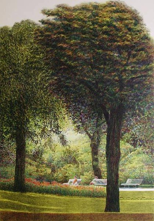 Park, Reading On A Bench by Harold Altman Pricing Limited Edition Print image