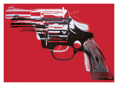 Guns, C.1981-82 (White And Black On Red) by Andy Warhol Pricing Limited Edition Print image