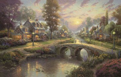 Sunset On Lamplight Lane - Ap by Thomas Kinkade Pricing Limited Edition Print image