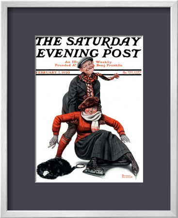 Skating Lesson Saturday Evening Post Cover, February 7,1920 by Norman Rockwell Pricing Limited Edition Print image