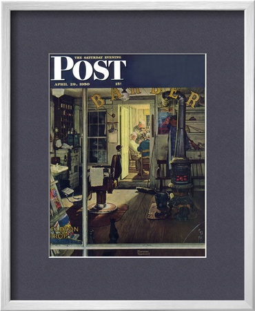 Shuffleton's Barbershop Saturday Evening Post Cover, April 29,1950 by Norman Rockwell Pricing Limited Edition Print image