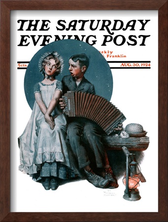 Accordionist Or Serenade Saturday Evening Post Cover, August 30,1924 by Norman Rockwell Pricing Limited Edition Print image