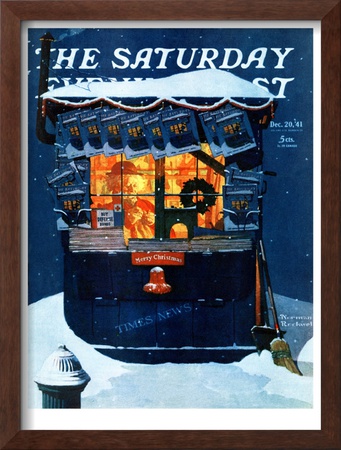 Newsstand In The Snow Saturday Evening Post Cover, December 20,1941 by Norman Rockwell Pricing Limited Edition Print image