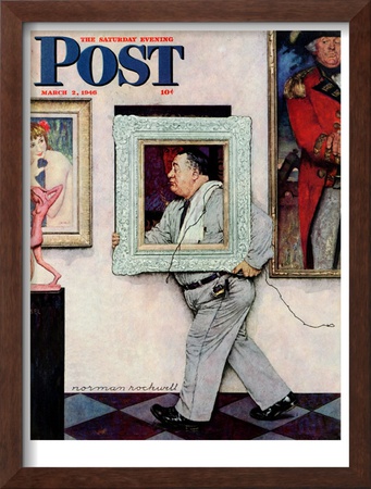 Picture Hanger Or Museum Worker Saturday Evening Post Cover, March 2,1946 by Norman Rockwell Pricing Limited Edition Print image