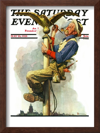 Gilding The Eagle Or Painting The Flagpole Saturday Evening Post Cover, May 26,1928 by Norman Rockwell Pricing Limited Edition Print image