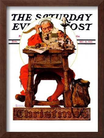 Santa At His Desk Saturday Evening Post Cover, December 21,1935 by Norman Rockwell Pricing Limited Edition Print image