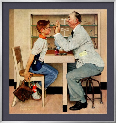 At The Optometrist Or Eye Doctor, May 19,1956 by Norman Rockwell Pricing Limited Edition Print image