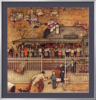 Commuters (Waiting At Crestwood Train Station), November 16,1946 by Norman Rockwell Pricing Limited Edition Print image