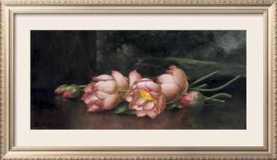 Lotus Flowers: A Landscape Painting In The Background by Martin Johnson Heade Pricing Limited Edition Print image