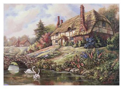 Hamlet At River Tweed by Carl Valente Pricing Limited Edition Print image