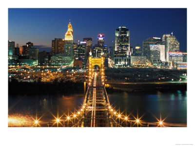 View From John A Roebling Bridge Between Cincinnati, Ohio And Covington, Kentucky, Usa by Adam Jones Pricing Limited Edition Print image