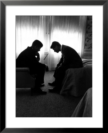 Jack Kennedy Conferring With His Brother And Campaign Organizer Bobby Kennedy In Hotel Suite by Hank Walker Pricing Limited Edition Print image