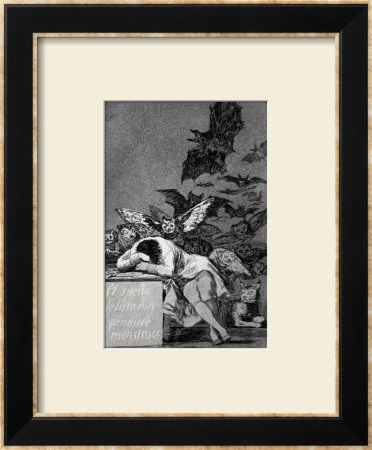 The Sleep Of Reason Produces Monsters, Plate 43 Of Los Caprichos, 1799 by Francisco De Goya Pricing Limited Edition Print image