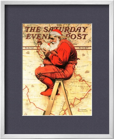 Santa At The Map Saturday Evening Post Cover, December 16,1939 by Norman Rockwell Pricing Limited Edition Print image