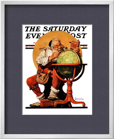 Santa At The Globe Saturday Evening Post Cover, December 4,1926 by Norman Rockwell Pricing Limited Edition Print image