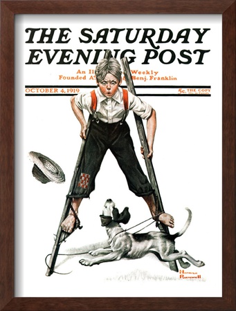 Boy On Stilts Saturday Evening Post Cover, October 4,1919 by Norman Rockwell Pricing Limited Edition Print image