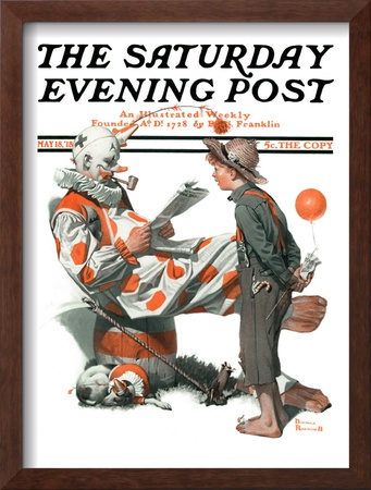 Circus Or Meeting The Clown Saturday Evening Post Cover, May 18,1918 by Norman Rockwell Pricing Limited Edition Print image
