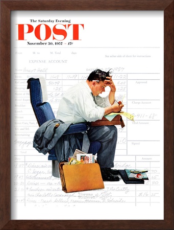 Balancing The Expense Account Saturday Evening Post Cover, November 30,1957 by Norman Rockwell Pricing Limited Edition Print image